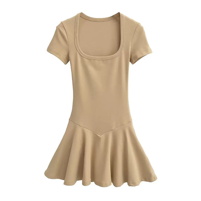 Square Neck Short Sleeve Drop Waist Fit and Flare Mini Dress