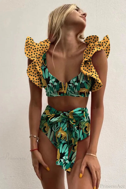 Print Push Up High Waist Bikini Set