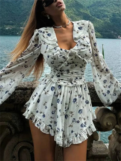 Printed Drawstring Bandage Mini Dress