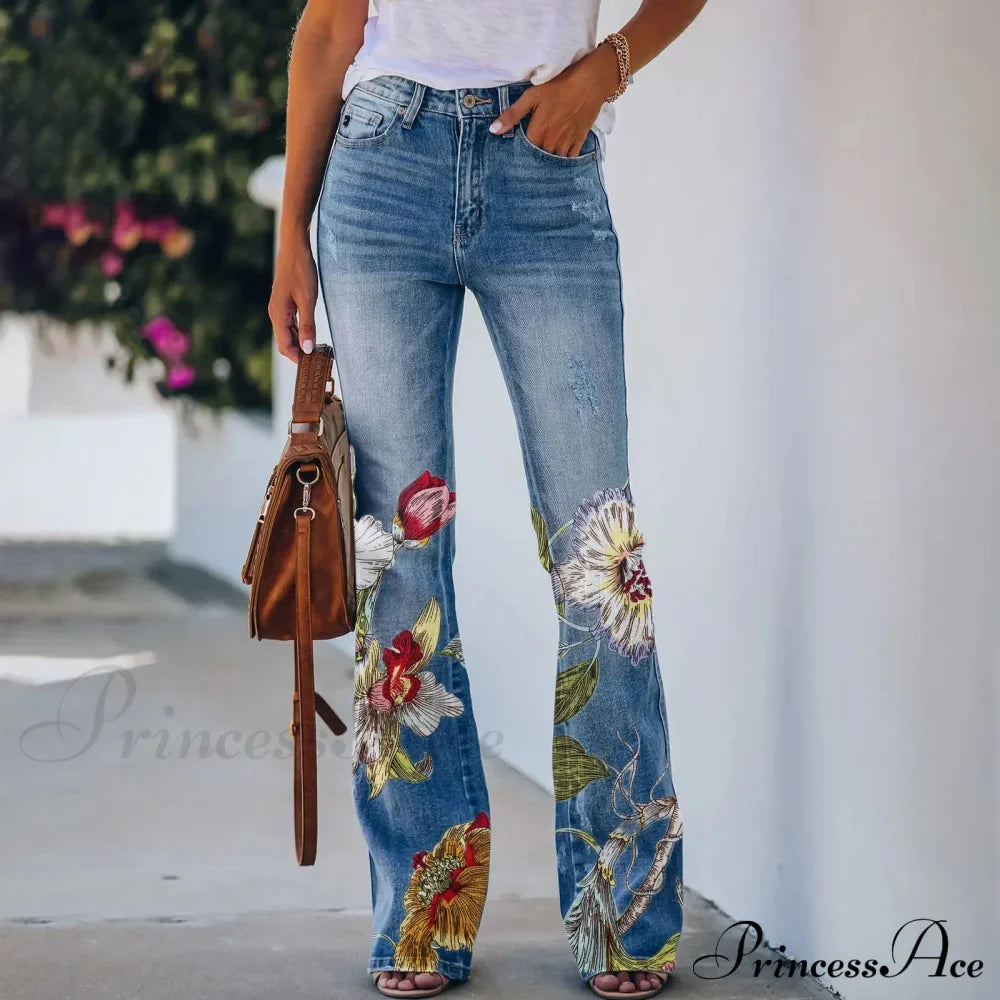 Printed Flared Stretch Bottoms Jeans
