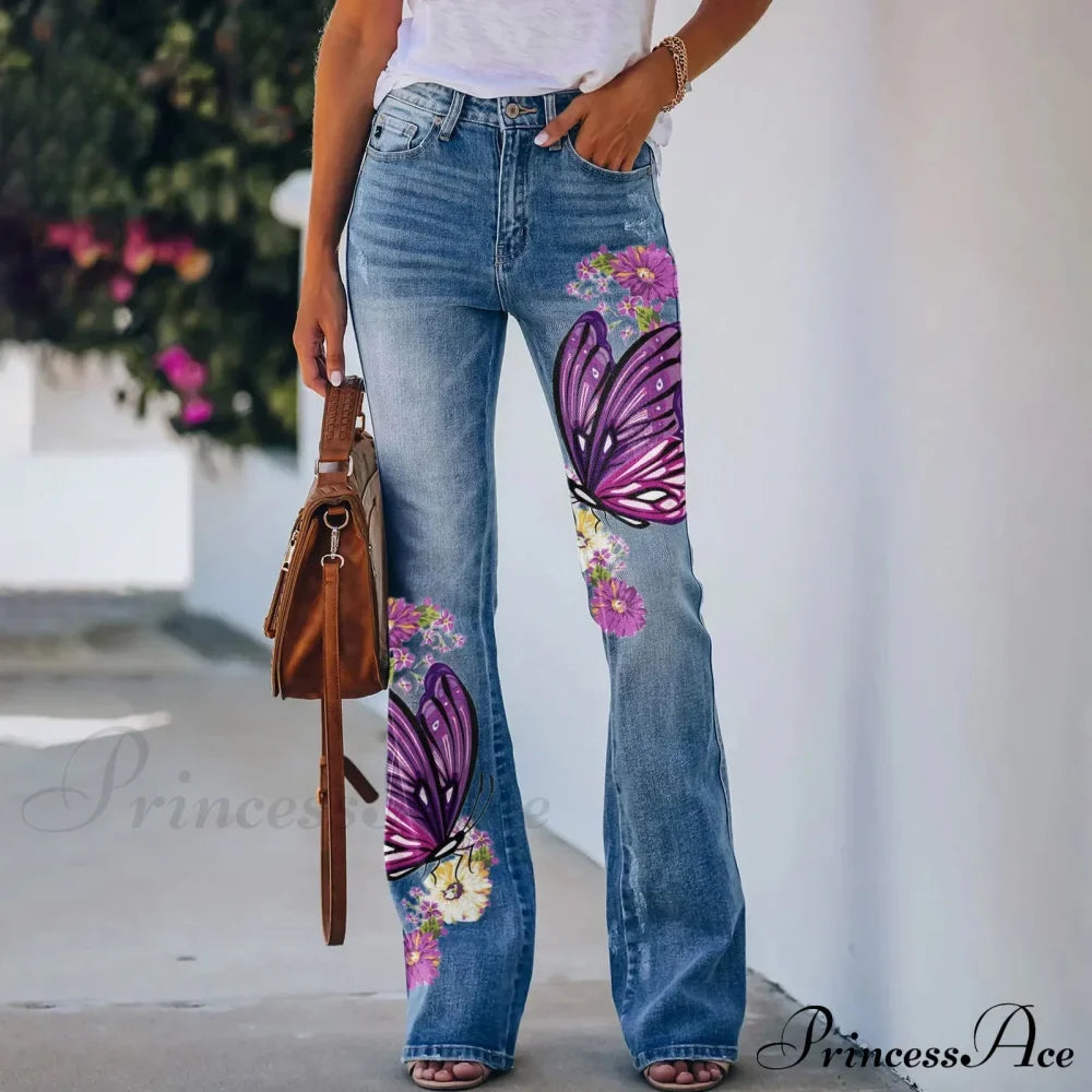 Printed Flared Stretch Bottoms Jeans