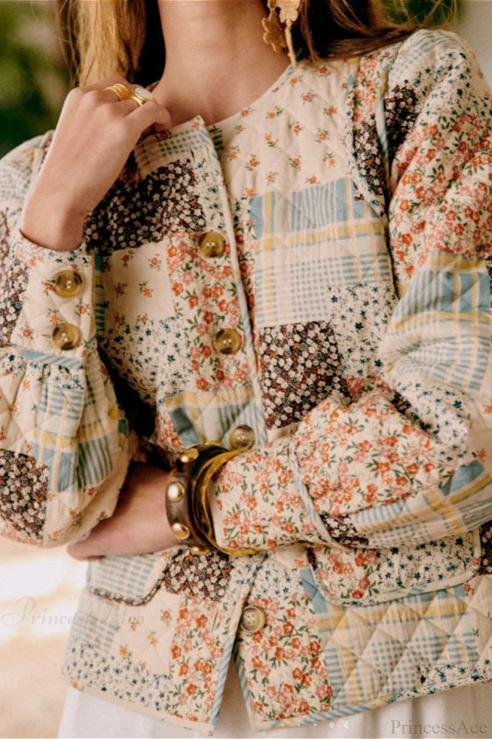 Printed Quilted Puffer Big Pocket Coat