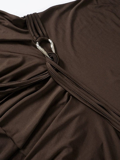 Strapless Ruffle Hem Buckle Waist Bandage Mini Dress