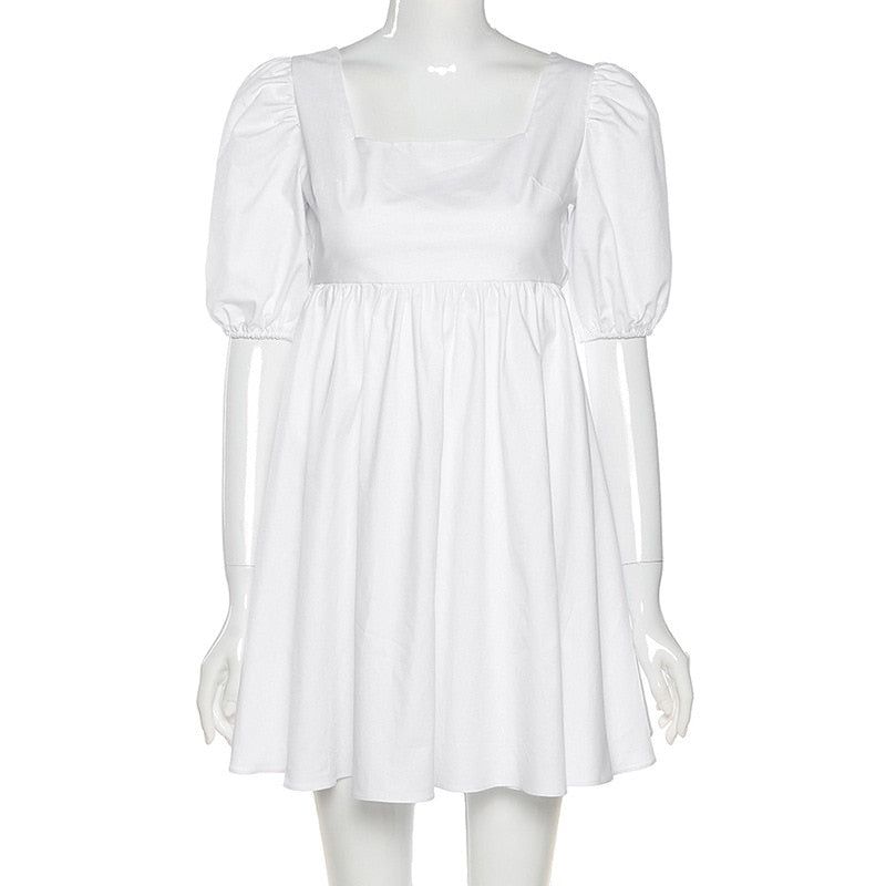 Square Neck Puff Sleeve Ruched Bodycon Mini Dress 2