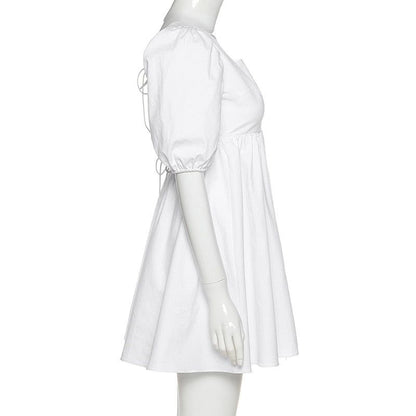 Square Neck Puff Sleeve Ruched Bodycon Mini Dress 2