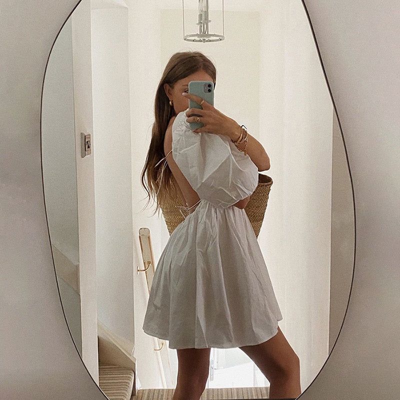 Square Neck Puff Sleeve Ruched Bodycon Mini Dress 2