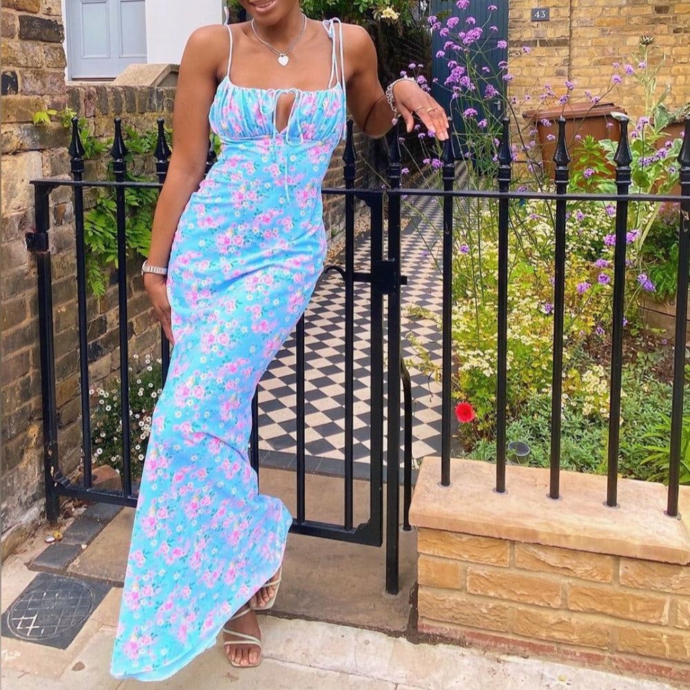 Sweetheart Floral Print Tiered Ruffle Maxi Dress