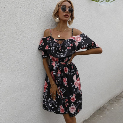 Sexy Spaghetti Strap Floral Print Mini Dress