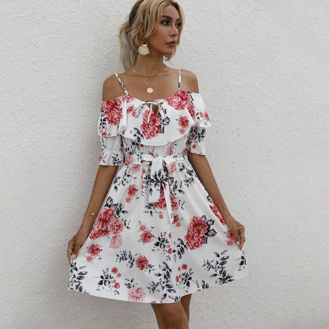 Sexy Spaghetti Strap Floral Print Mini Dress
