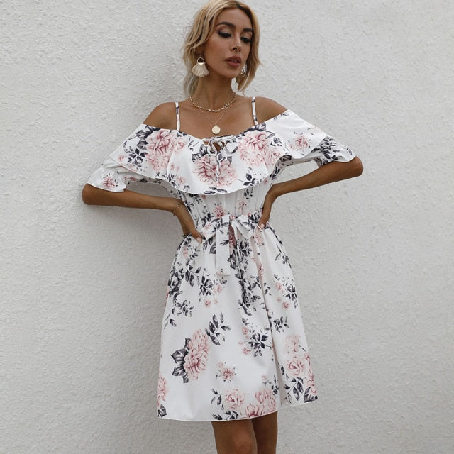 Sexy Spaghetti Strap Floral Print Mini Dress