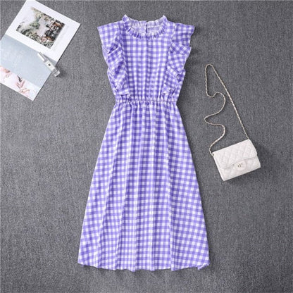 Mock Neck Flutter Ruffle Bodice Speckle Dot Print A-Line Midi Dress