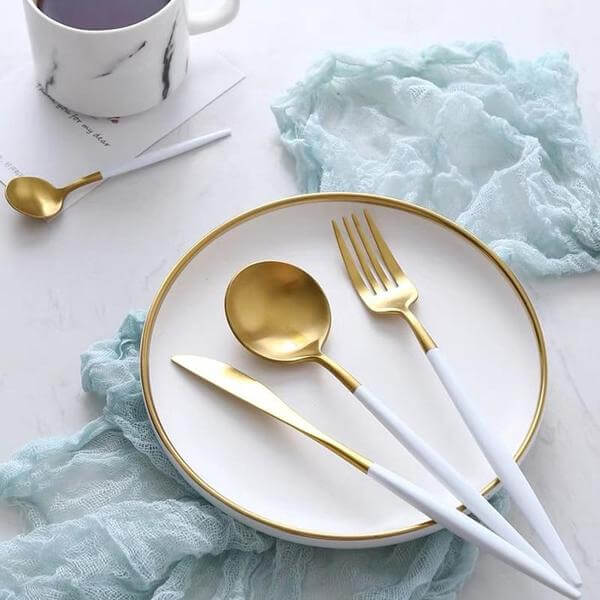 Modern White Gold Flatware Set - 24 Piece