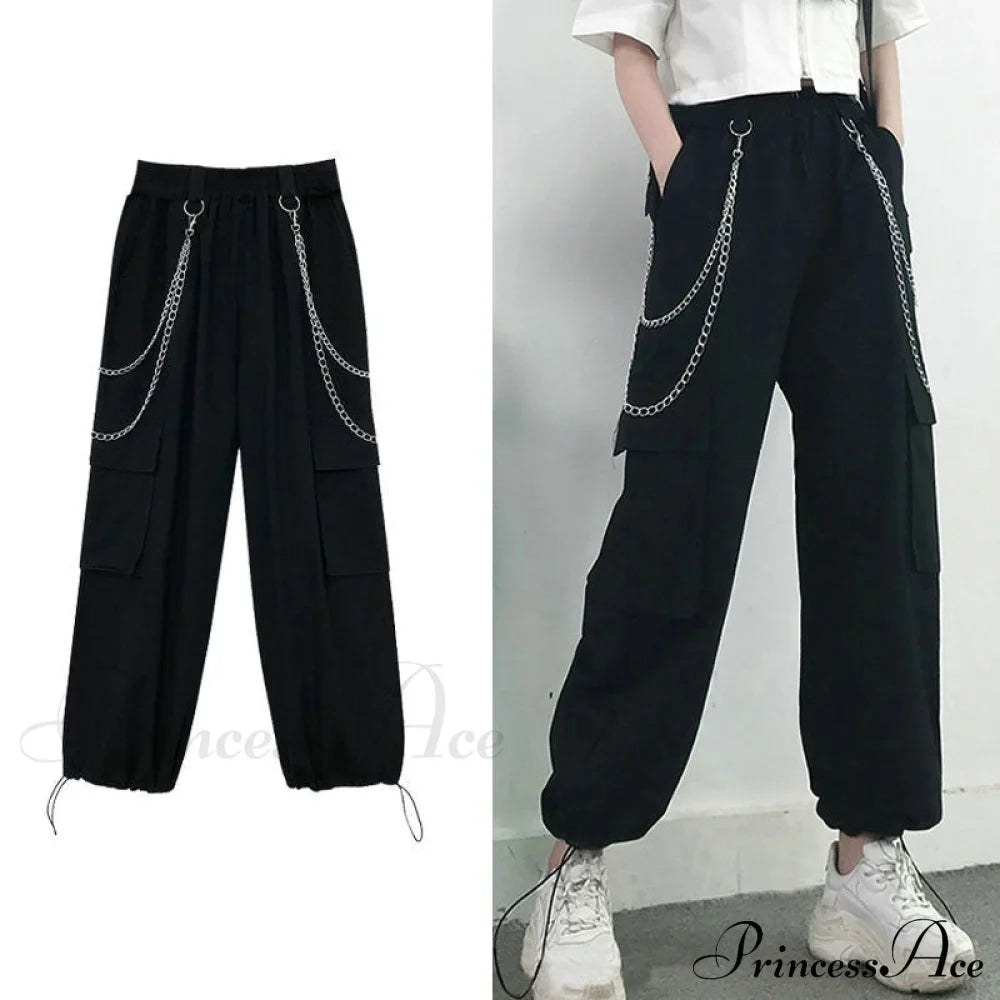 Punk Black Female Joggers Cargo Pants