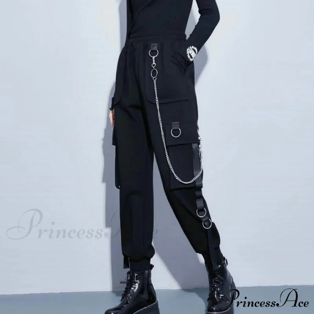 Punk Black Female Joggers Cargo Pants