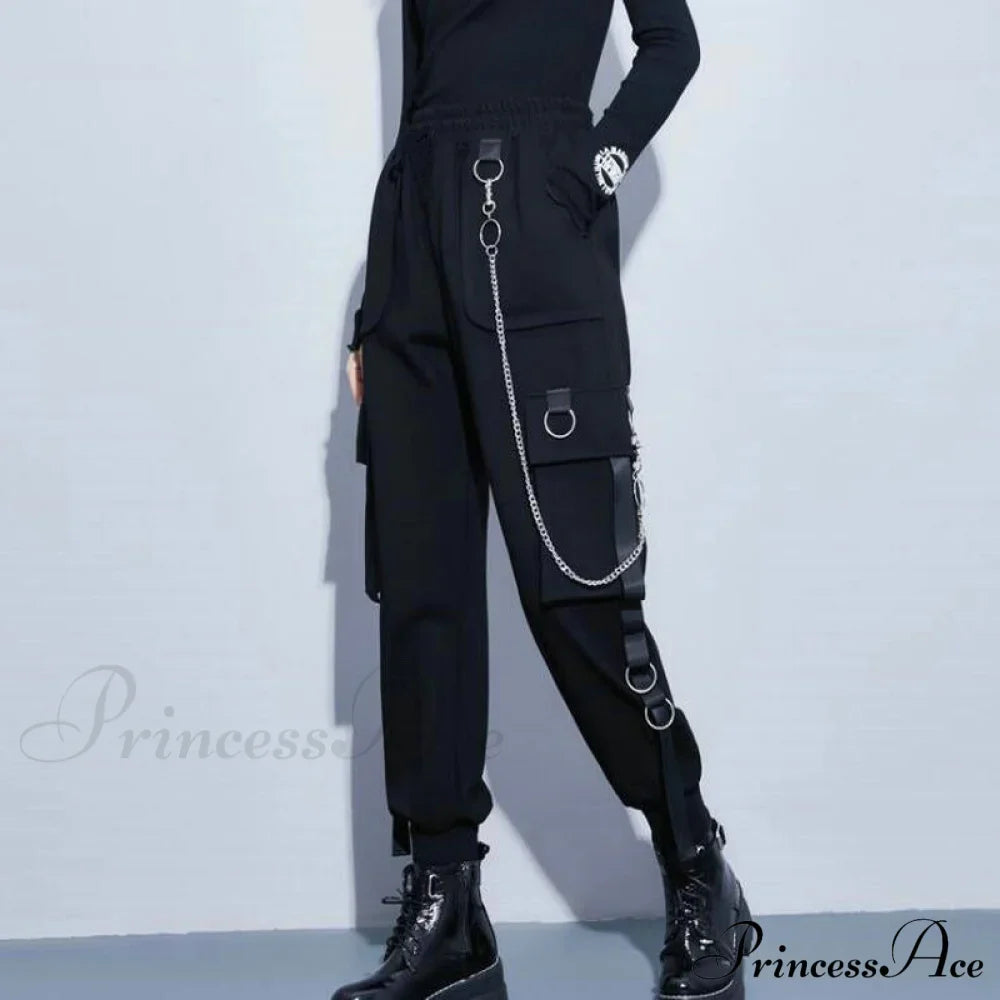Punk Black Female Joggers Cargo Pants