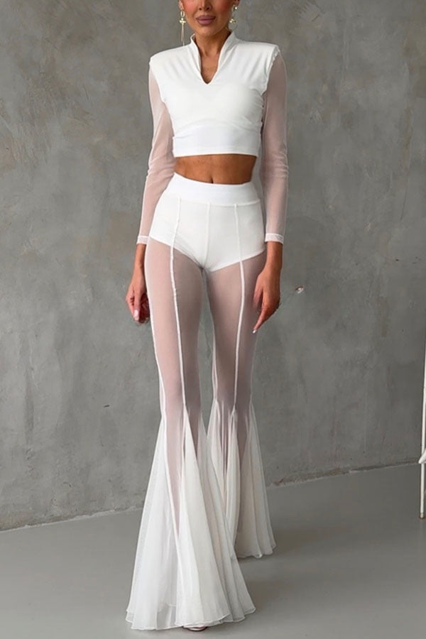 Deep Chic Mesh High Rise Elastic Waist Fishtail Stretch Pants