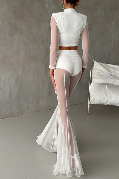 Deep Chic Mesh High Rise Elastic Waist Fishtail Stretch Pants