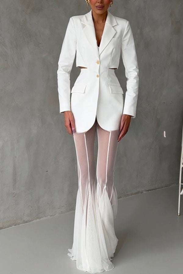 Deep Chic Mesh High Rise Elastic Waist Fishtail Stretch Pants