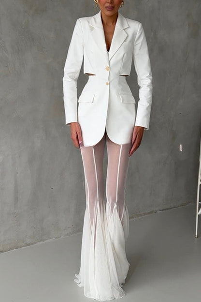 Deep Chic Mesh High Rise Elastic Waist Fishtail Stretch Pants
