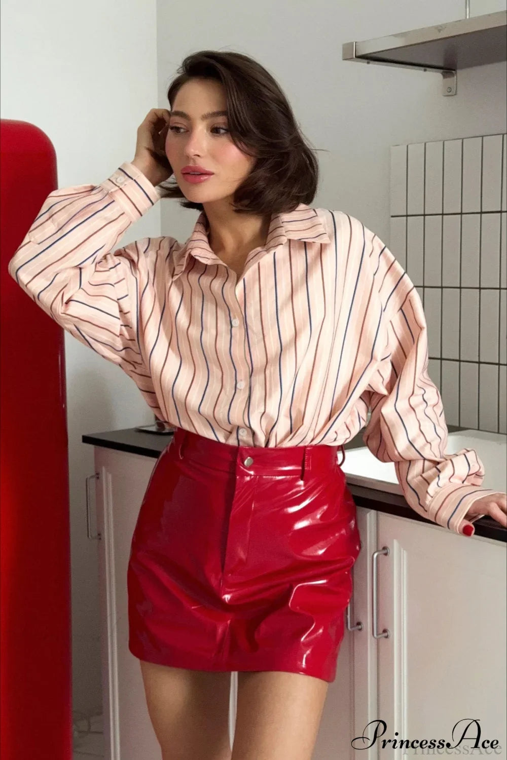 Red Faux Leather Mini Pencil Skirt
