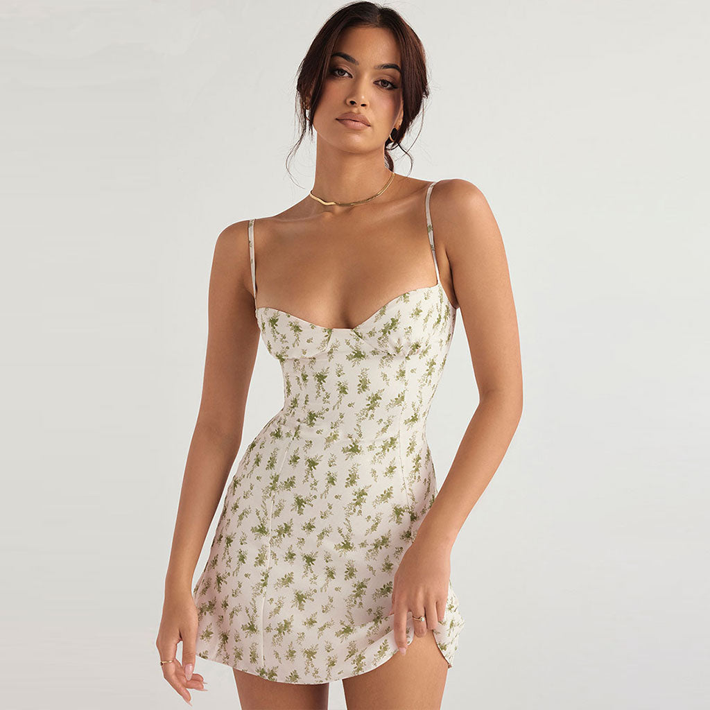 Ditsy Floral Print Sweetheart Neck Spaghetti Strap A-Line Mini Dress
