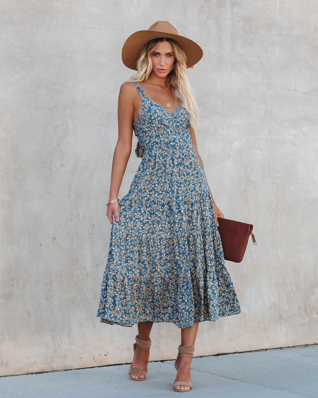 Floral Tie Back Midi Dress
