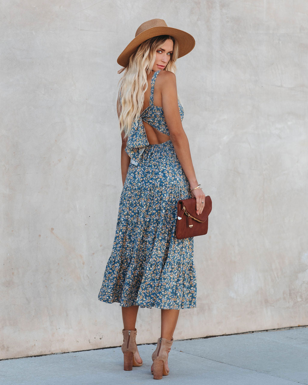 Floral Tie Back Midi Dress