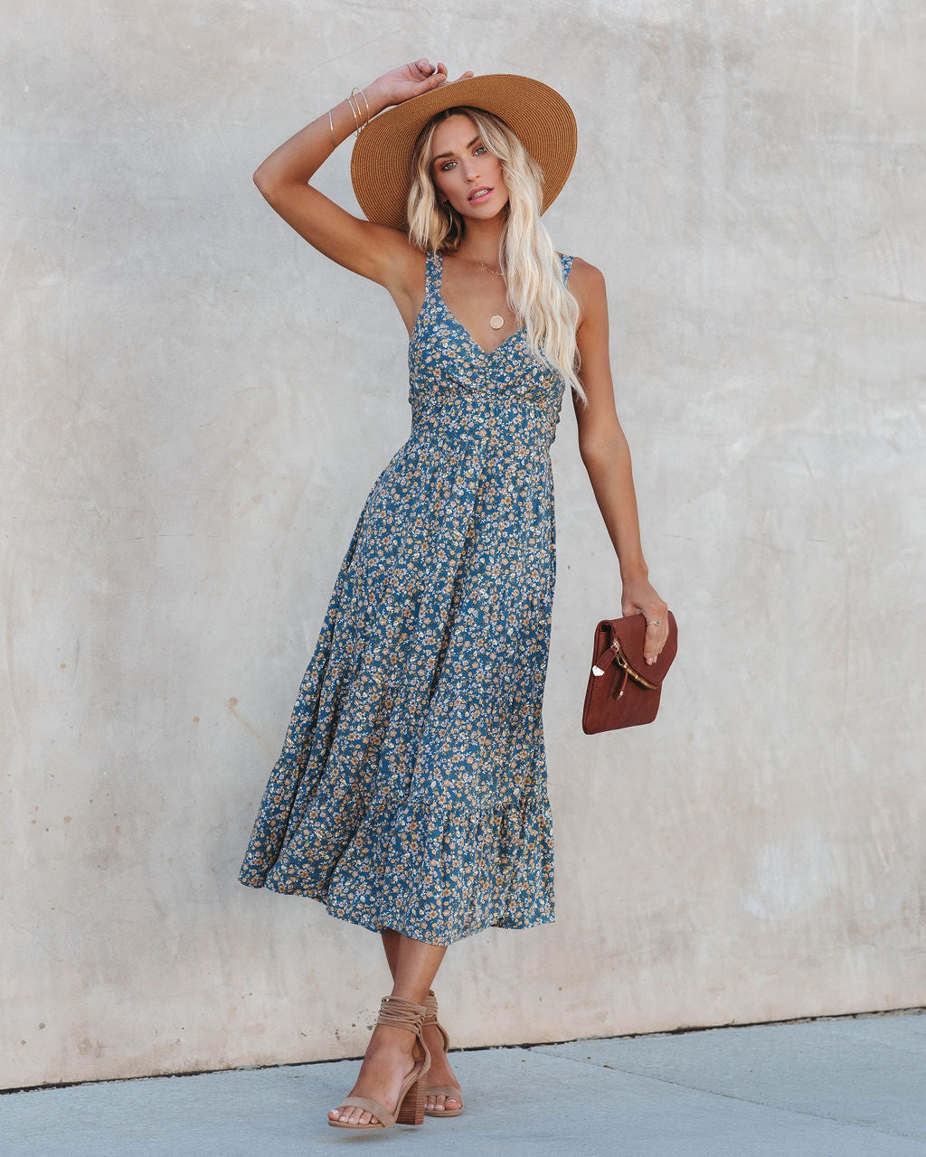 Floral Tie Back Midi Dress