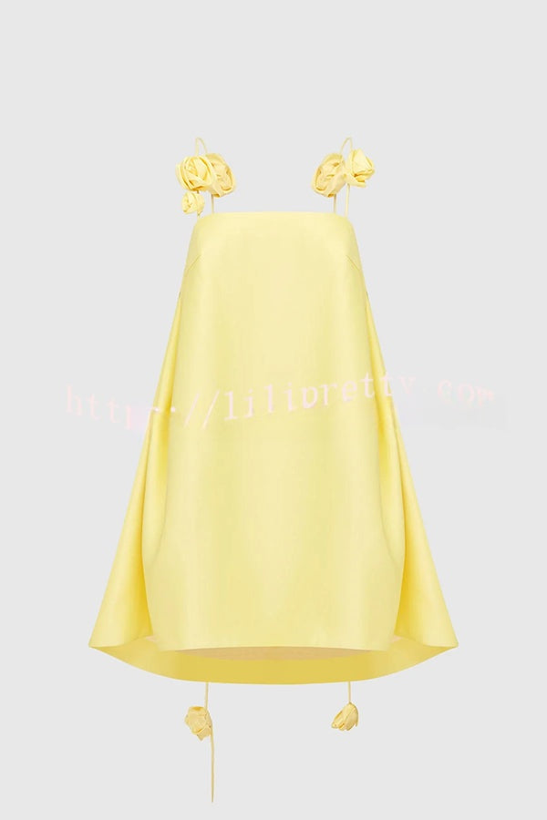 Playful and Flattering Silhouette 3D Rose Drape Straps A-line Mini Dress