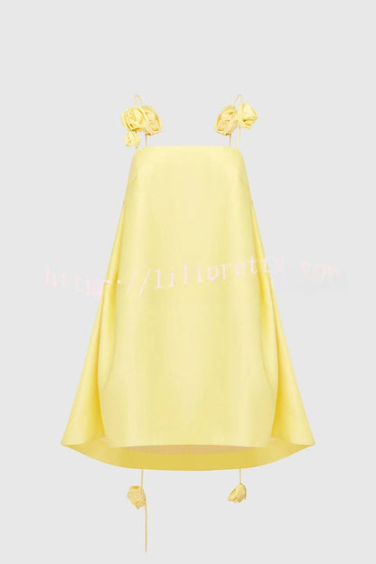 Playful and Flattering Silhouette 3D Rose Drape Straps A-line Mini Dress