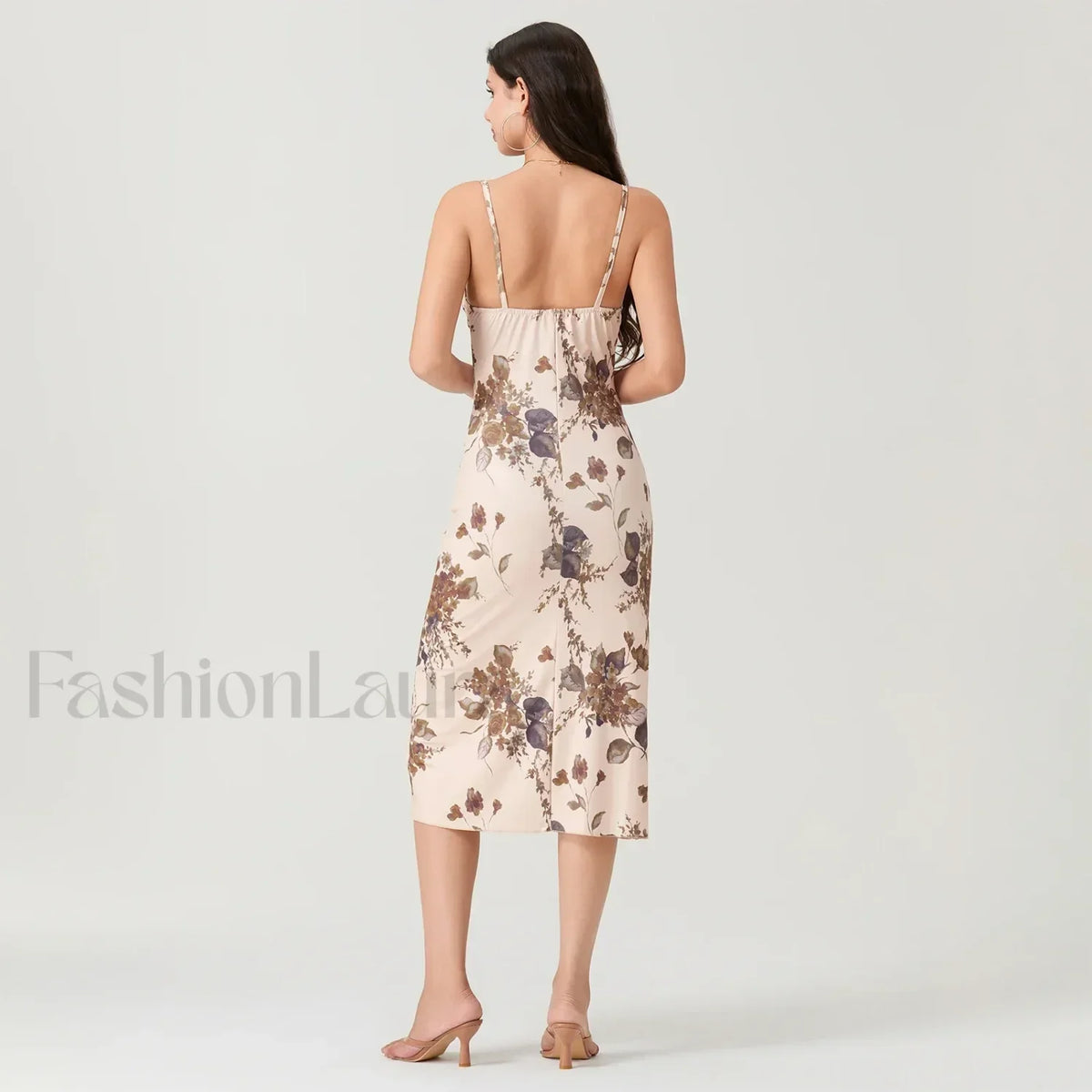 Khaki Ruched Square-neck Midi Dress