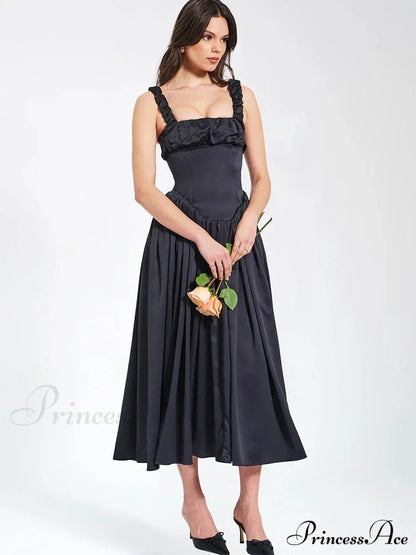 Ruched Strap Stylish Frill Maxi Dress