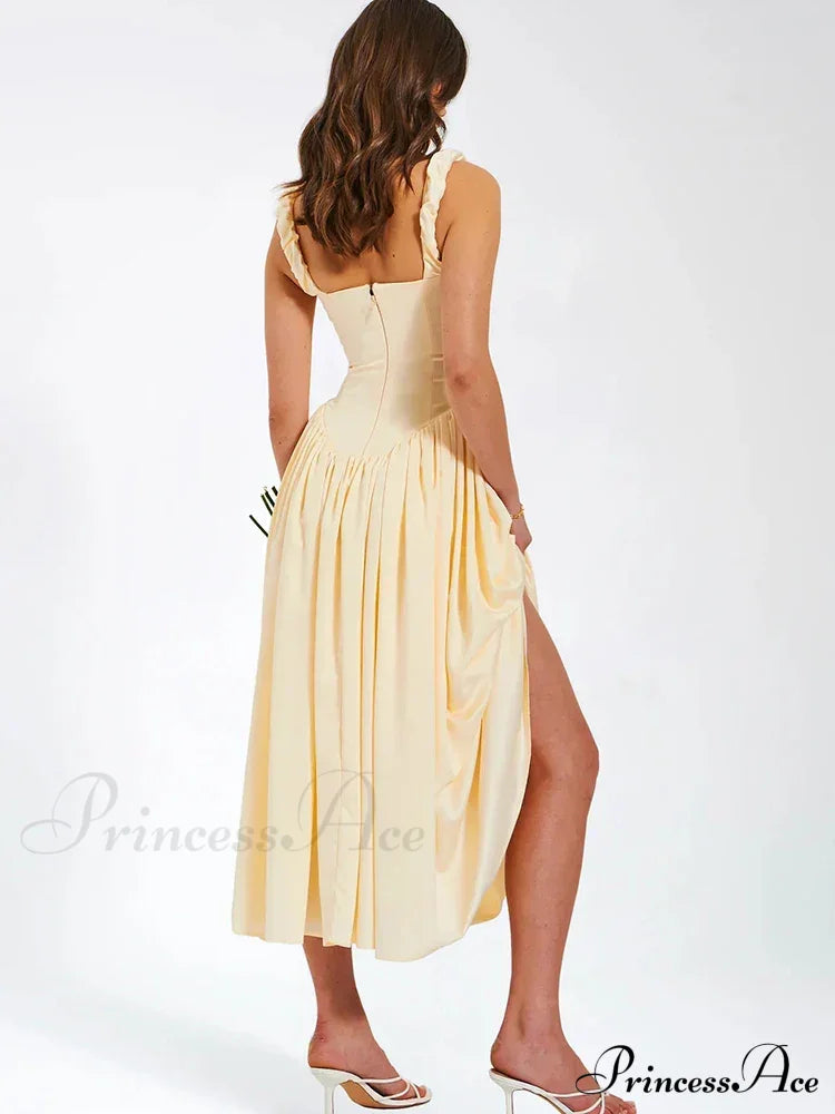 Ruched Strap Stylish Frill Maxi Dress