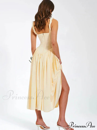 Ruched Strap Stylish Frill Maxi Dress