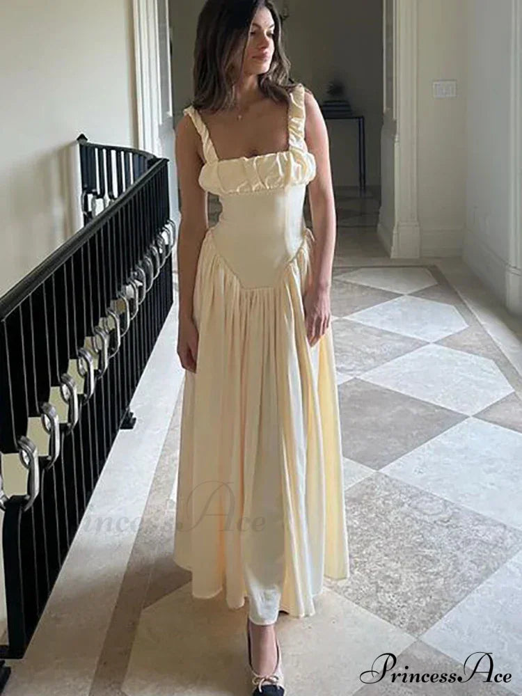 Ruched Strap Stylish Frill Maxi Dress