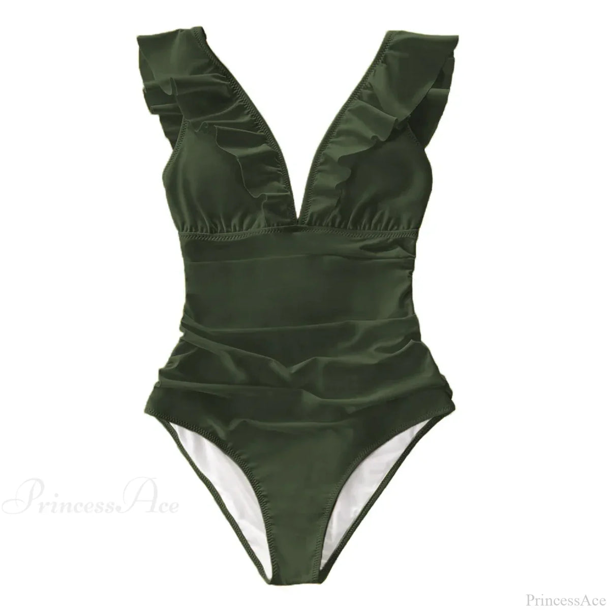 Ruffled V-neck Lace Up Monokini One Piece Set