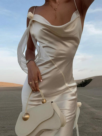 Ribbon Silk Sling  Backless Long Dresses