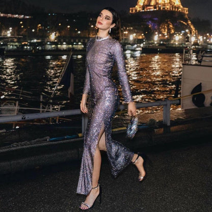 Halter Neck Rhinestone Mesh Maxi Dress