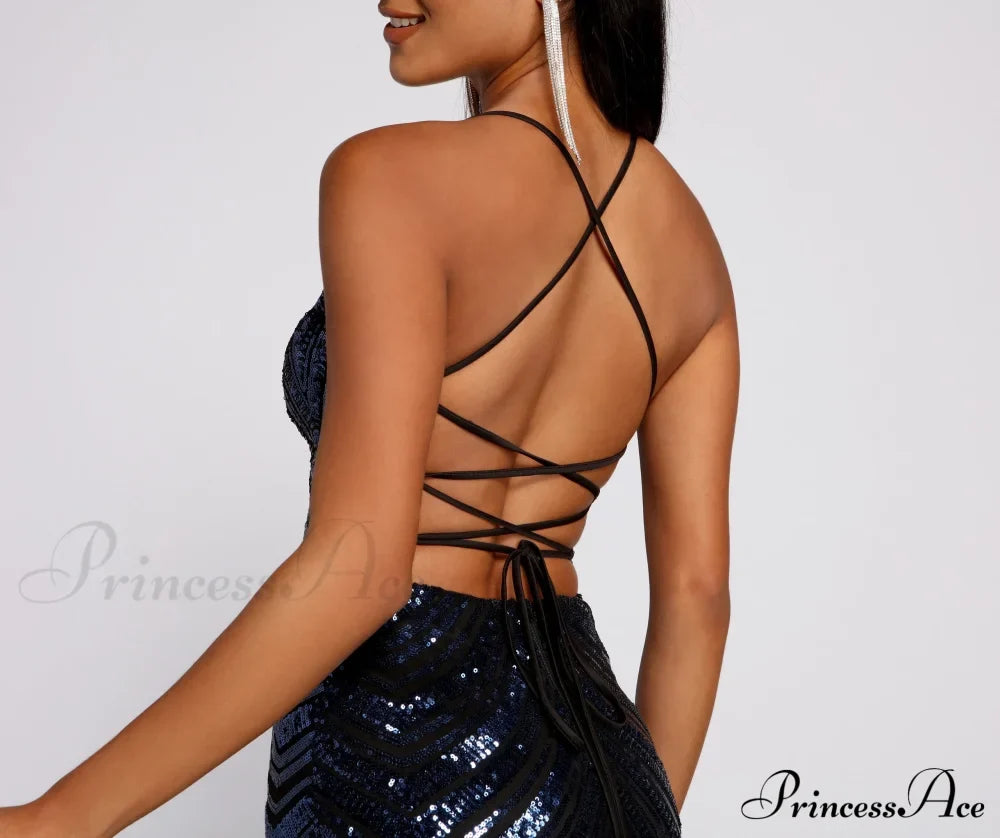 Sassy Lace-Up Stylish Sequin Mini Dress