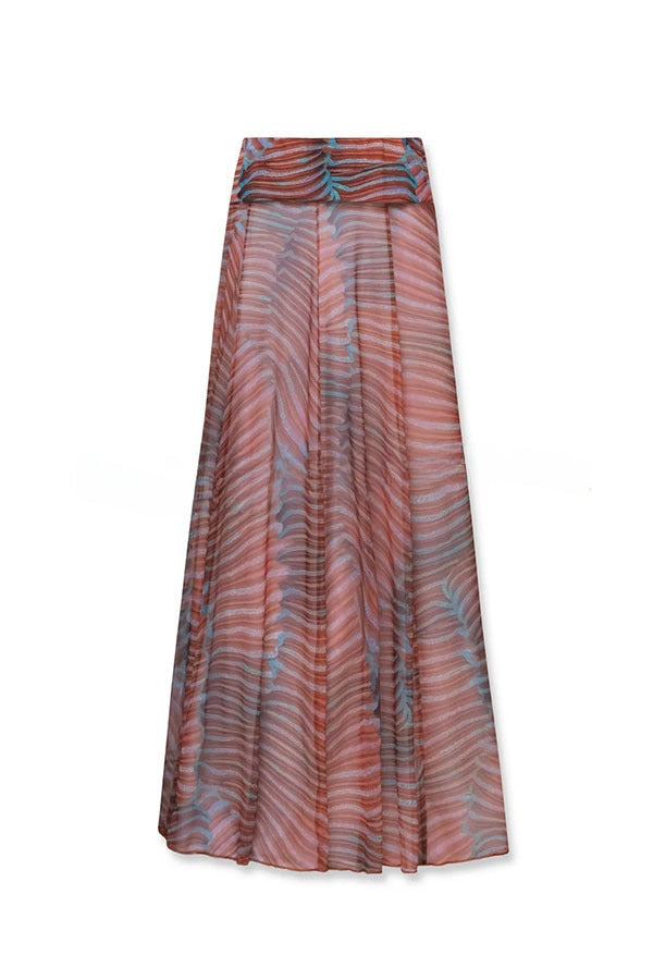 Bella Stretch Mesh Unique Print Bodysuit and High Rise Elastic Waist Maxi Skirt Set