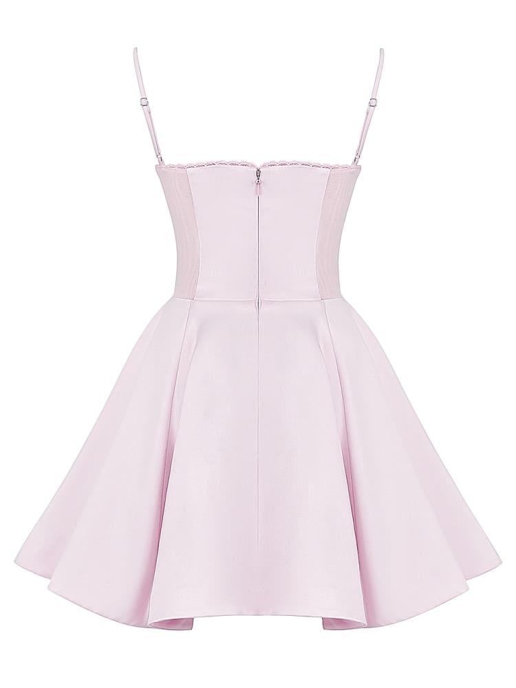 Sweetheart Bustier Spaghetti Strap Tulle Hem Fit and Flare Mini Dress