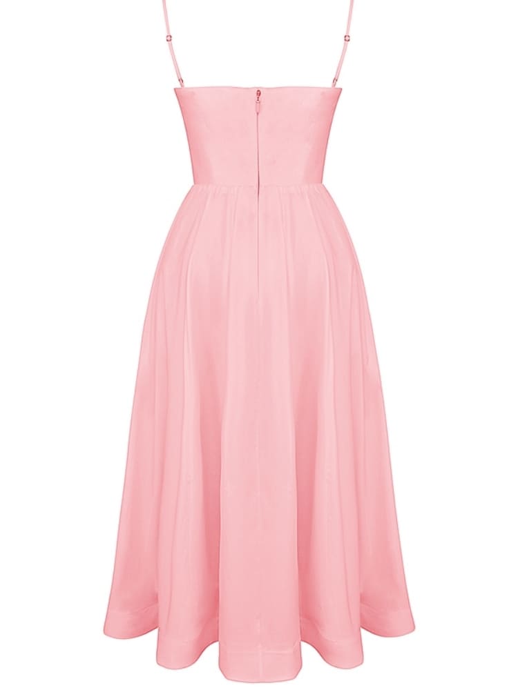 Spaghetti Strap Scoop Neck Gathered Flared Midi Dress