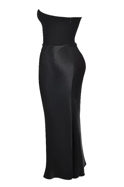Strapless Pointed Sweetheart Corset Ruched Waist Column Maxi Gown