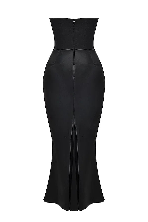 Strapless Pointed Sweetheart Corset Ruched Waist Column Maxi Gown