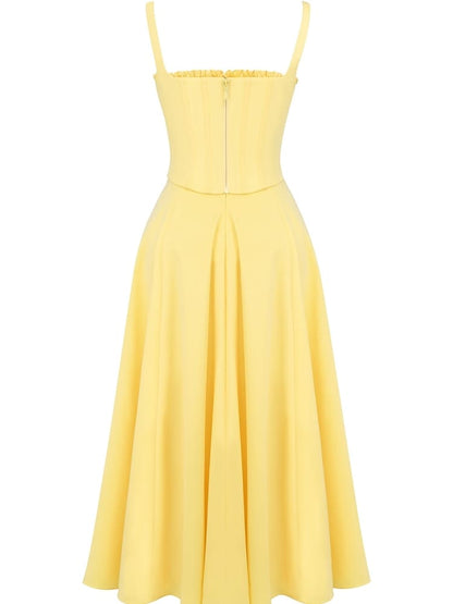 Off Shoulder Sweetheart Corset Ruffle Bodice High Slit Maxi Dress