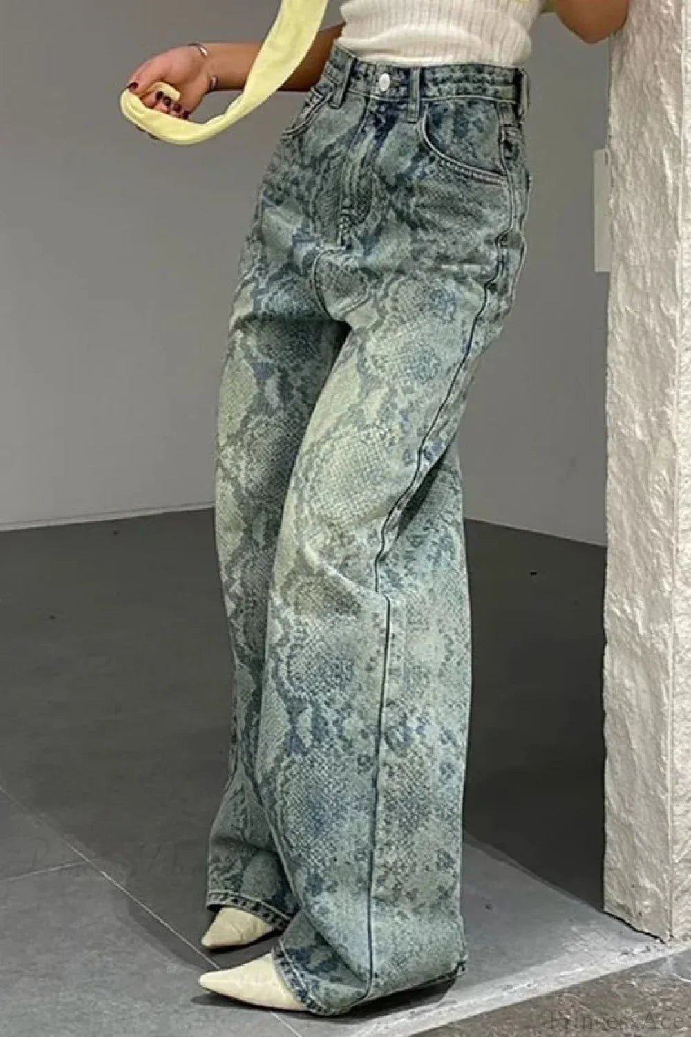Serpentine Print Low Waist Straight Leg Jeans
