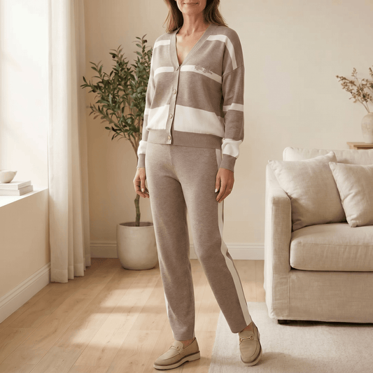 Striped Knit Cardigan and Pants Set