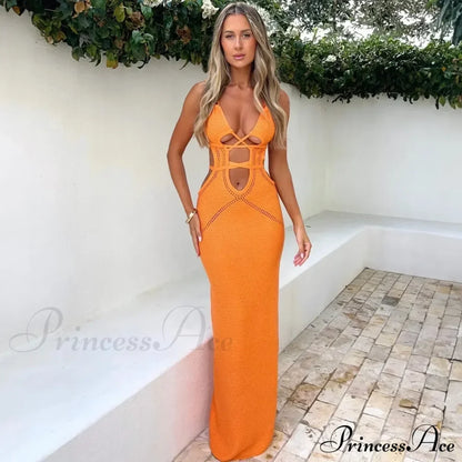 Sexy Backless Bandage White Maxi Dress