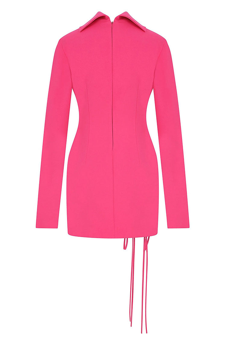 Cutout Bow Tie High Neck Long Sleeve Bandage Mini Dress