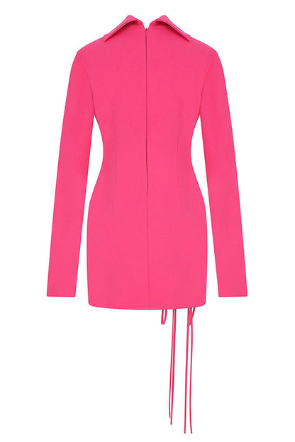 Cutout Bow Tie High Neck Long Sleeve Bandage Mini Dress